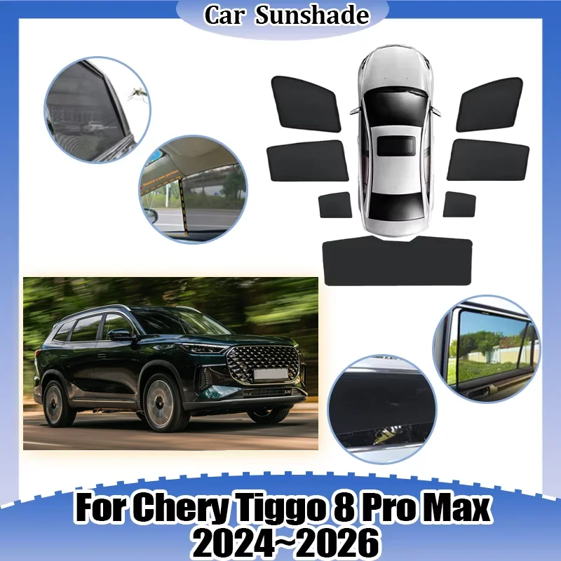 

Для Chery Tiggo 8 Pro Max 2024 2025 2026: Солнцезащитные шторки-сетки на окна, защита от УФ-лучей, шторки для конфиденциальности, аксессуары для затенения автомобиля