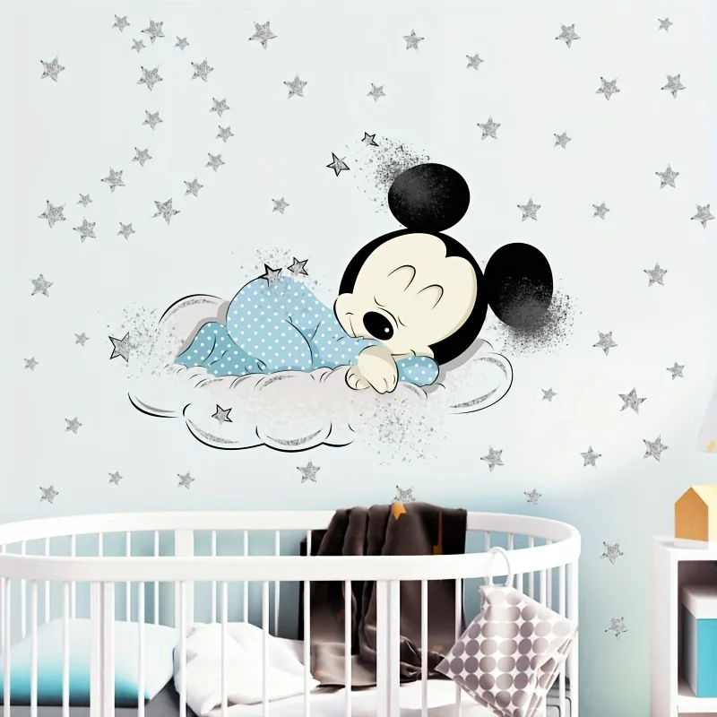 1 Piece Disney Mickey and Minnie Bedroom Wall Sticker - Self-Adhesive Cartoon Art Decoration Painting, Suitable for Living Room and Bedroom Background Decoration