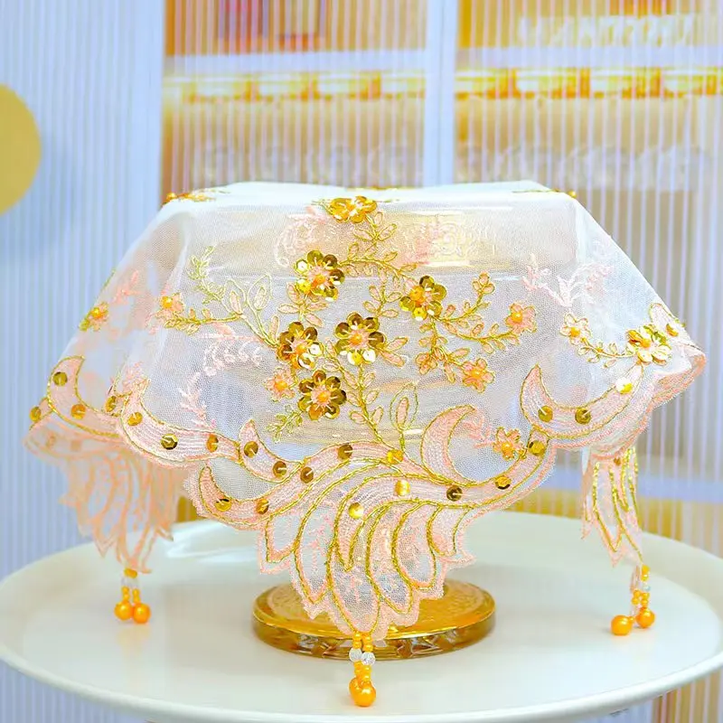 

Fashion gold beads flowers Embroidery table cloth cover wedding tablecloth kitchen Christmas Table decoration and accessories