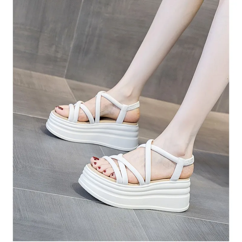 BCEBYL New Style Round Toe Wedge Cross Strap Platform Women\'s Shoes Fashion New Sports Casual Flat Sandals Chaussure Femme