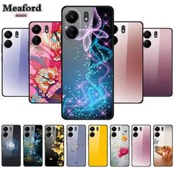 Butterfly Phone Case For Redmi 13C 13 C Tempered Glass Hard Back Cover for Fundas Xiomi Poco C65 C 65 Gradient  Protector Shell