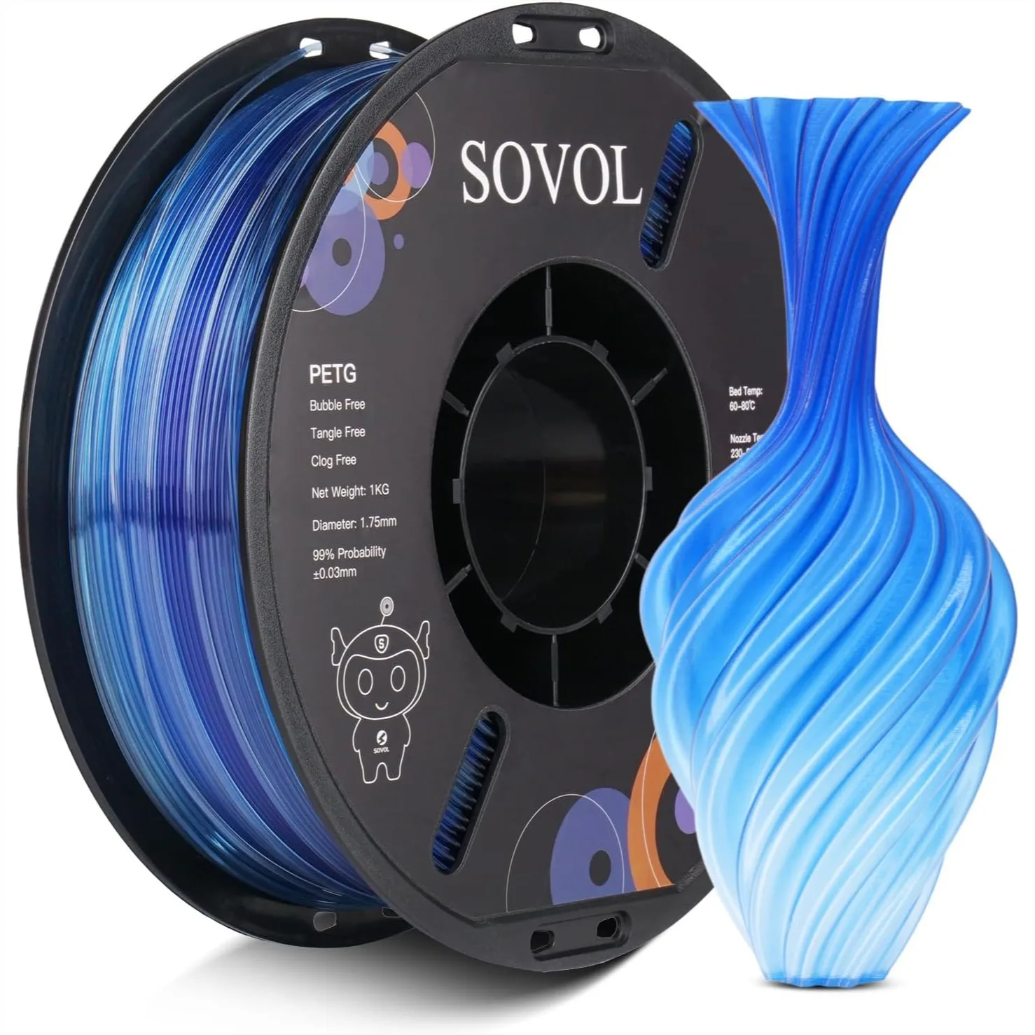 

PETG Filament 1.75mm, Gradient Multicolors, 1kg Spool, Dimensional Accuracy +/- 0.03mm, Translucent Silk for Most FDM 3D