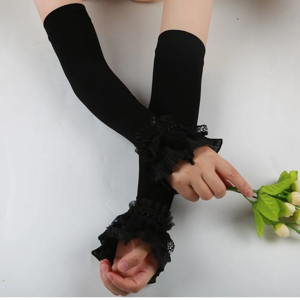 Fashion Long Sleeve Lace Gloves Sun Protection Soft Sunscreen Arm Sleeve Breathable Elastic Driving Gloves