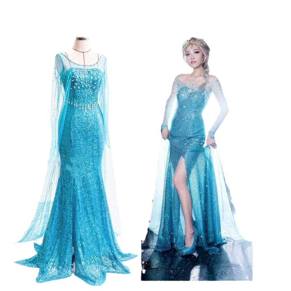 loween  Elsa Princ Dr Adult Cosplay Costume Polyester Material Authentic Stage And Festival Wear