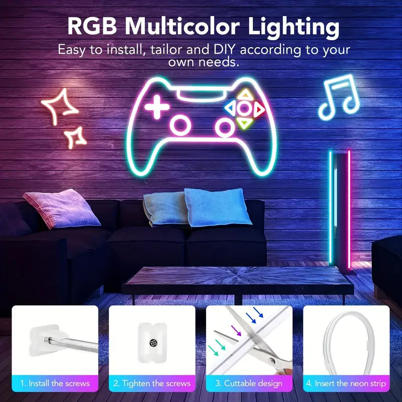 Bluetooth Neon LED Strip Lights 5V Waterproof RGBIC Neon Rope Lights with Music Sync Dreamcolor Chasing Strip Tape for Room