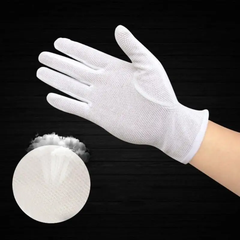 Gants en coton blanc coordonnants pour hommes et femmes, gants à pois avec manchette élastique, gants de service formels, gants de serveurs et de conducteurs, gants de défilé, 4 paires