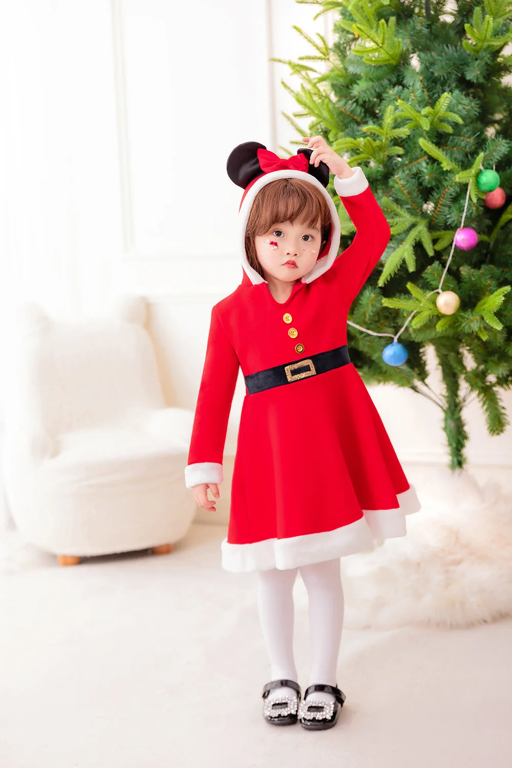 Menina natal cosplay traje vermelho papai noel traje de ano novo vermelho festivo manga comprida princesa quente engrossado vestido festa