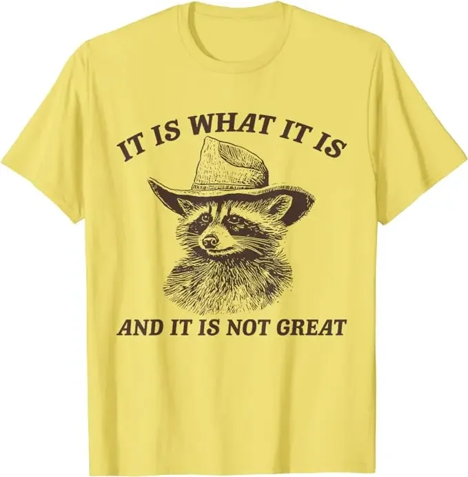 Funny Raccoon Shirt It Is What It Is and It Is Not Great T-Shirt Cute Raccoon Cowboy Graphic Tee Men Fashion Short Sleeve Outfit