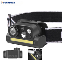 LED Headlamp USB Rechargeable Zoom Strong Light Headlamp Flashlight with White Red Light Motion Sensor Headlight Camping Fishing