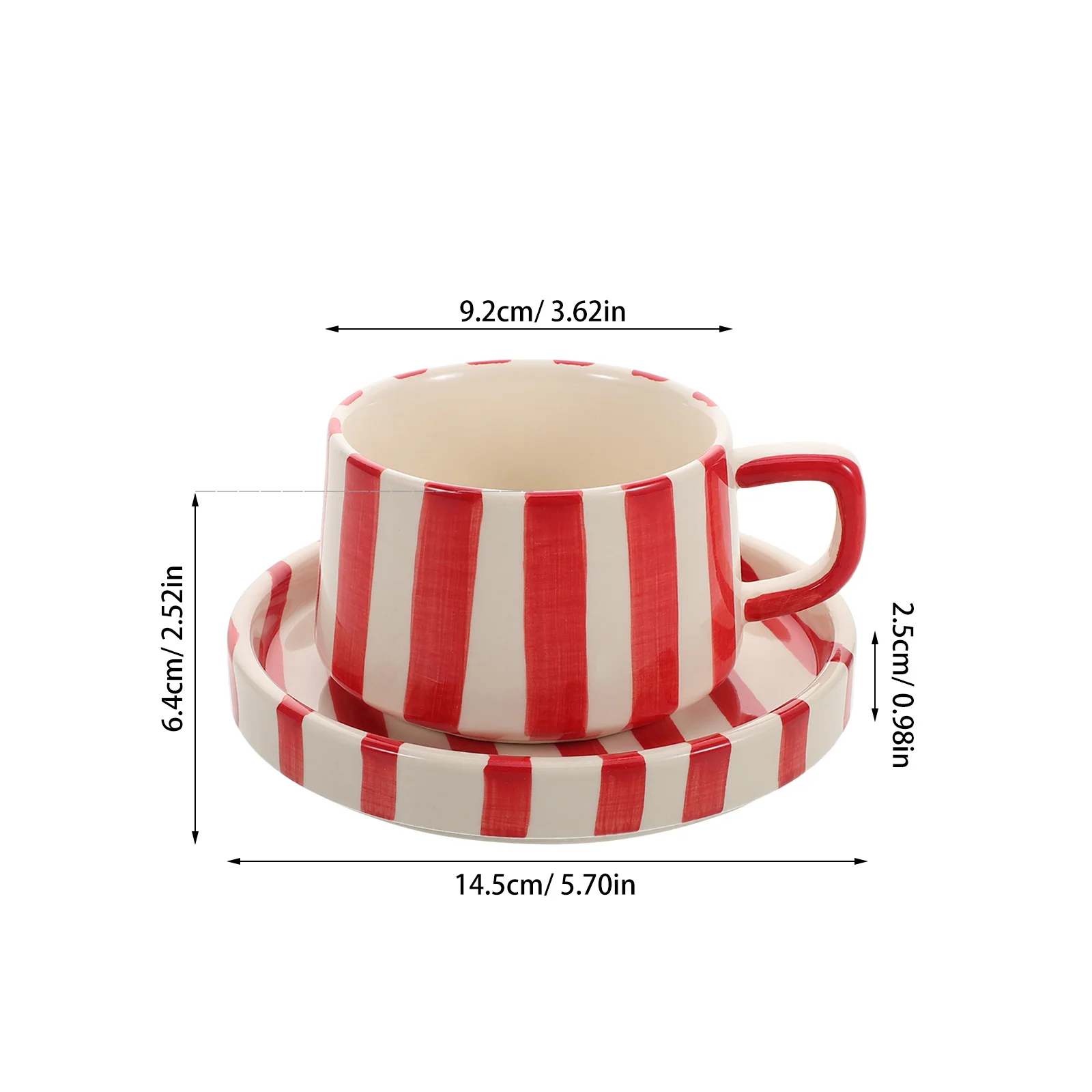 1Set Ceramic Coffee Cup Striped Design Latte Art Mug Office Tea Cup Set with Saucer Ceramic Coffee Mug with Plate