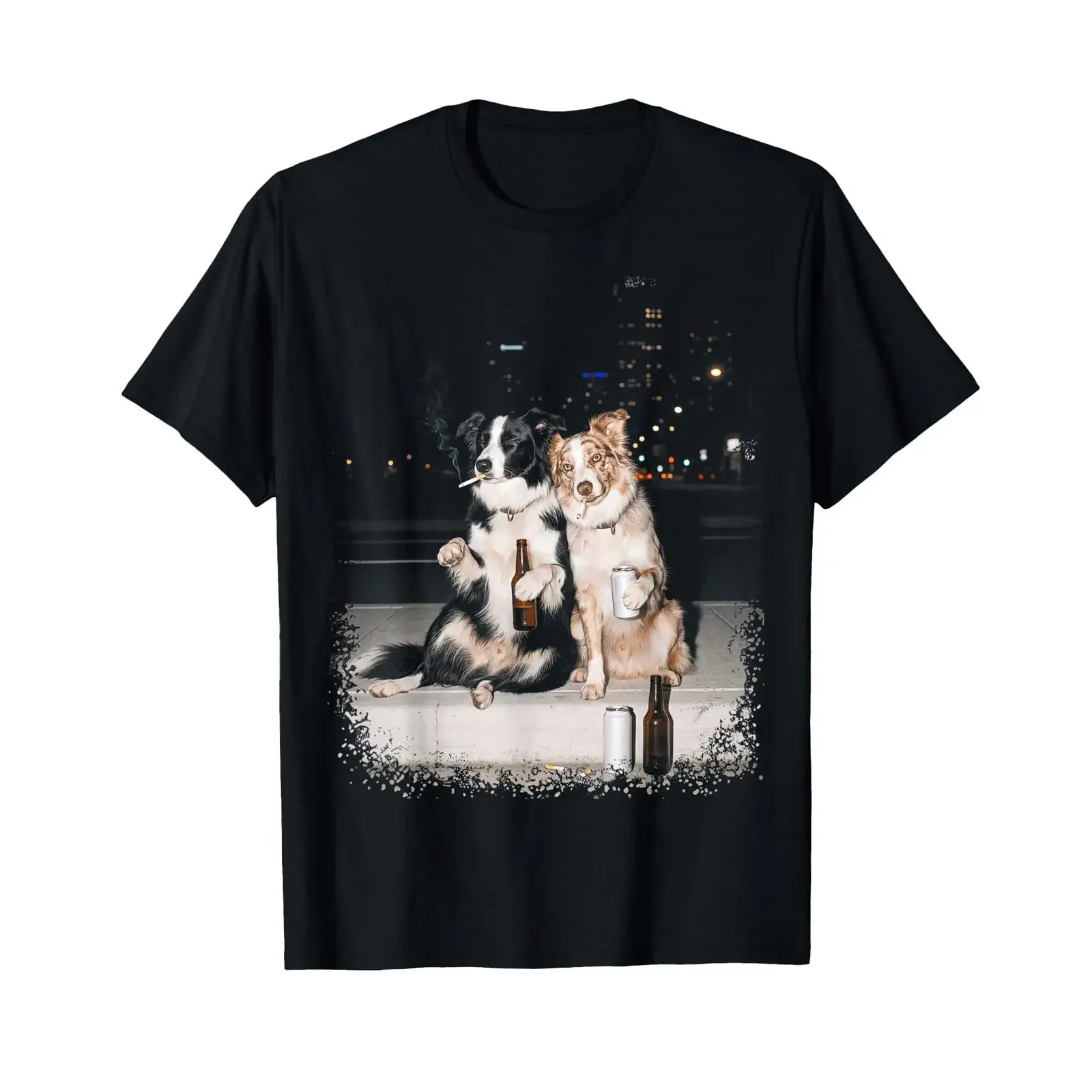 Funny meme with 2 smoking Border Collie dogs drinking beer T shirts vintage Washed Stretched Stylish streetwear graphic