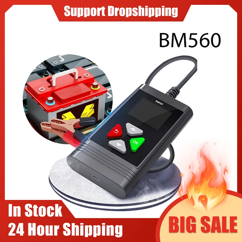 

BM560 6V 12V Car Motorcycle Battery Tester 100-2000CCA Battery System Analyzer Charging Loading Test