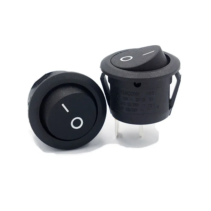 New Rocker Switch Black On Off 2 Pin Mini Round Toggle Switch 3A 250V 6A 125V 15MM Circle Switches for RV Car Truck Boat 10pcs