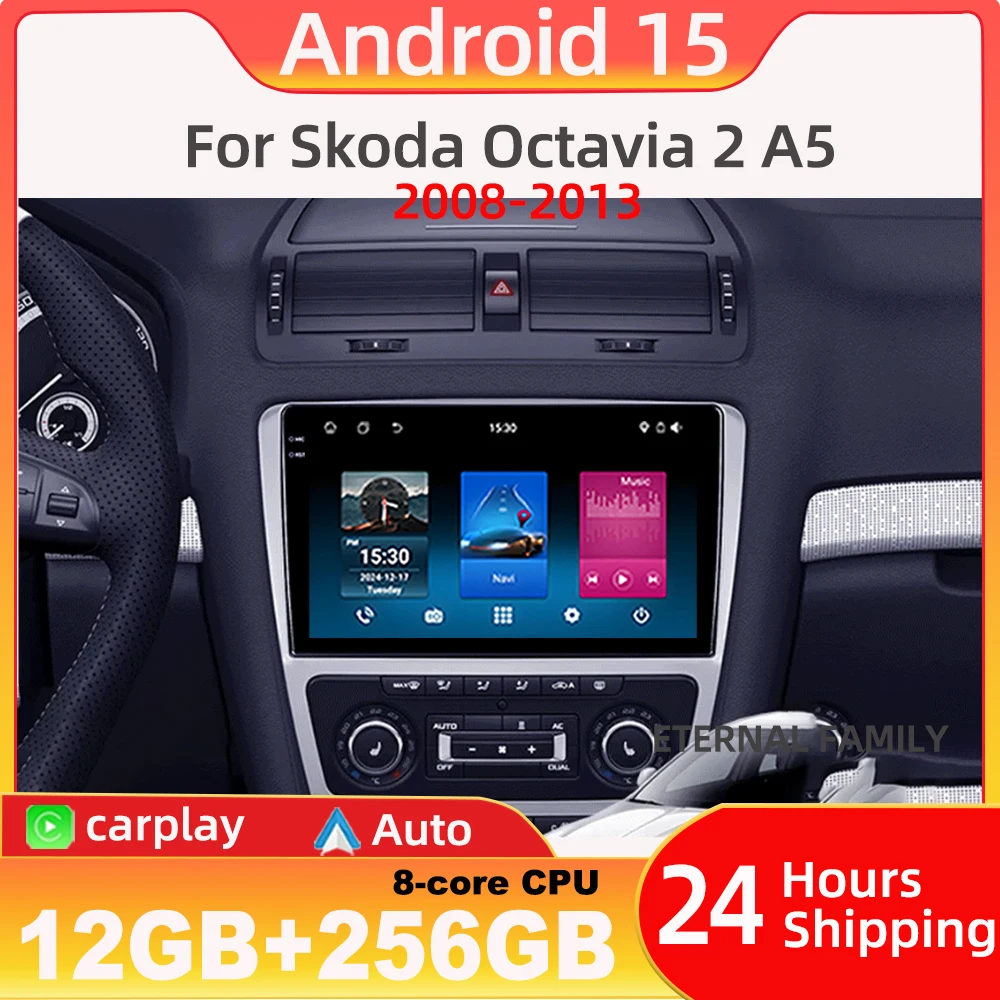 

Android 15 car radio For Skoda Octavia 2 A5 2008-2013 carplay Video Pla GPS Video Autoradio Navigation Stereo Radio 5G DVD BT 4G
