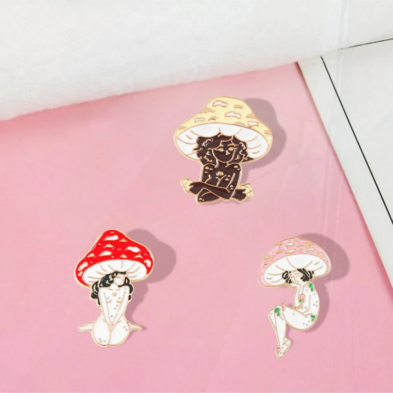 Pines Lapel Badges Cartoon Nature Art Jewelry Gift for Friends Mushroom Lady Enamel  Brooch Custom Girls and Plant