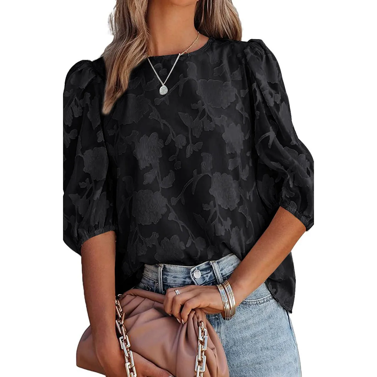 Printing Bohemian Chiffon Chic O-Neck Short Sleeve Loose Women\'s Blouse Shirt Fashion Female Clothing Tops 2024