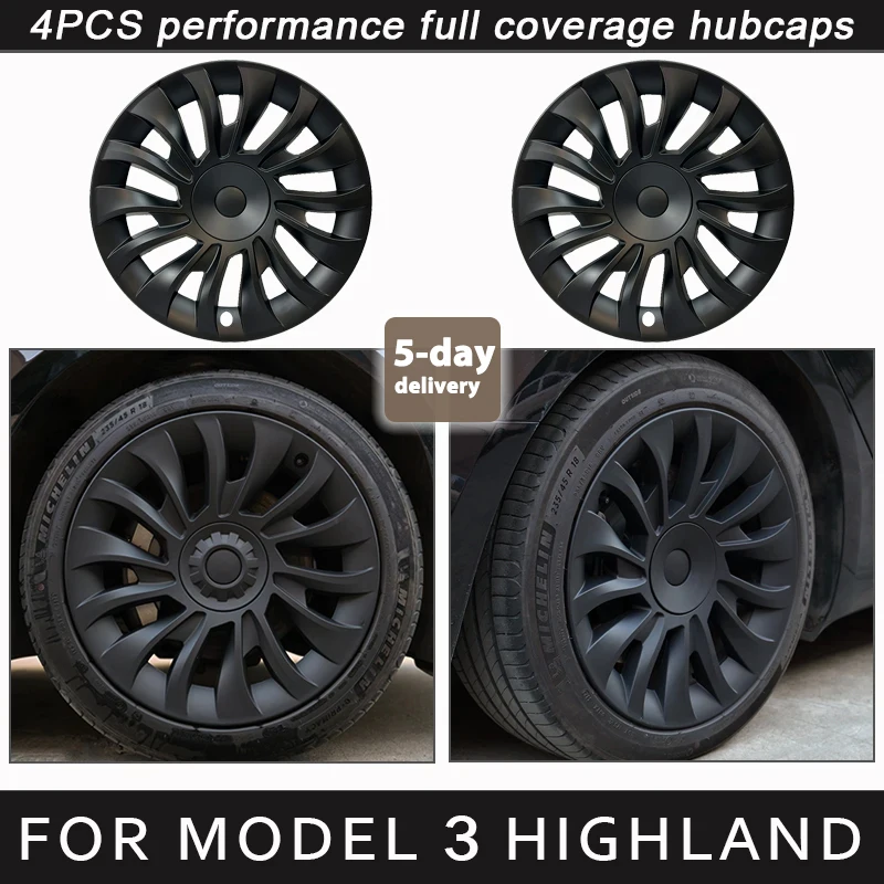 4PCS HubCap for New Tesla Model 3 Highland 2024 Performance Replacement 18 Inch Wheel Cap Automobile Full Rim Cover Accessories