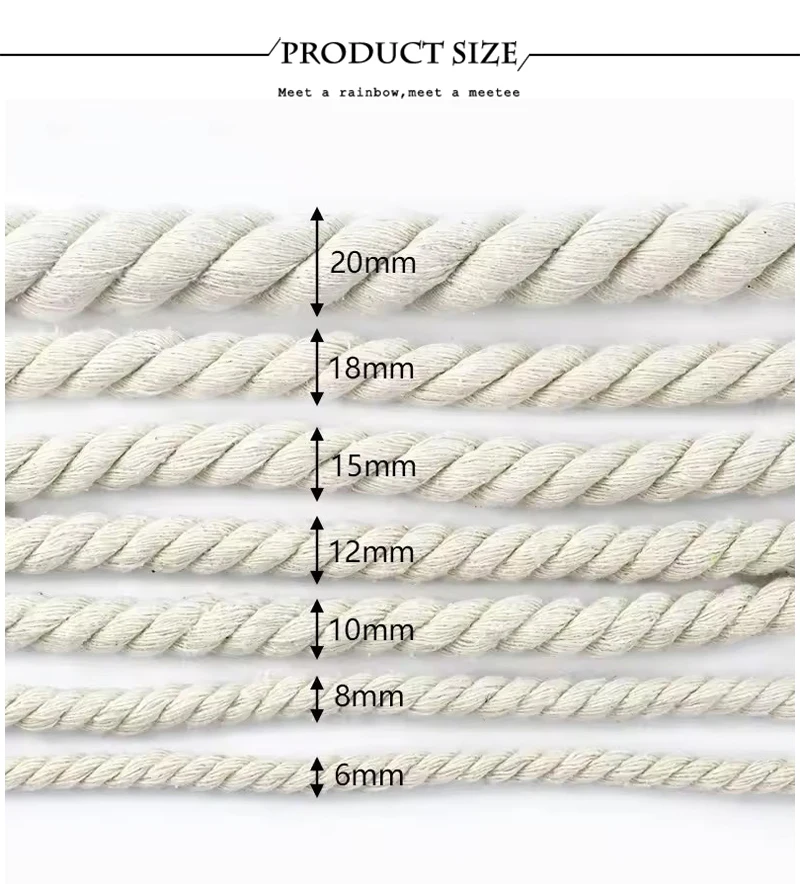 2/5/10M 5-20mm Geflochtene Makramee-Schnur Gedrehte Seile Faden Dekorative Kordel 3-adrige Baumwollschnur DIY Tasche Kleidung Heim Spitze Nähen – Detail 8