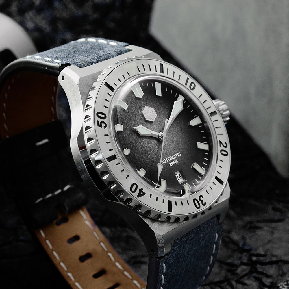2025 San Martin 42mm Homens Luxo Mergulhador Relógio PT5000 Automático Mecânico Safira Aço Inoxidável 20Bar Relógio de Pulso de Couro SN0055