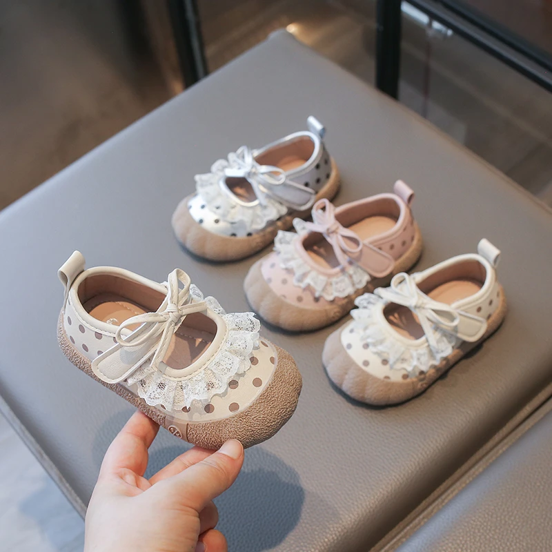 Spring Autumn Baby Girls Leather Shoes Children Lace Princess Shoes Non Slip Soft Soled Toddler Kids Infant Casual Shoes 16-26