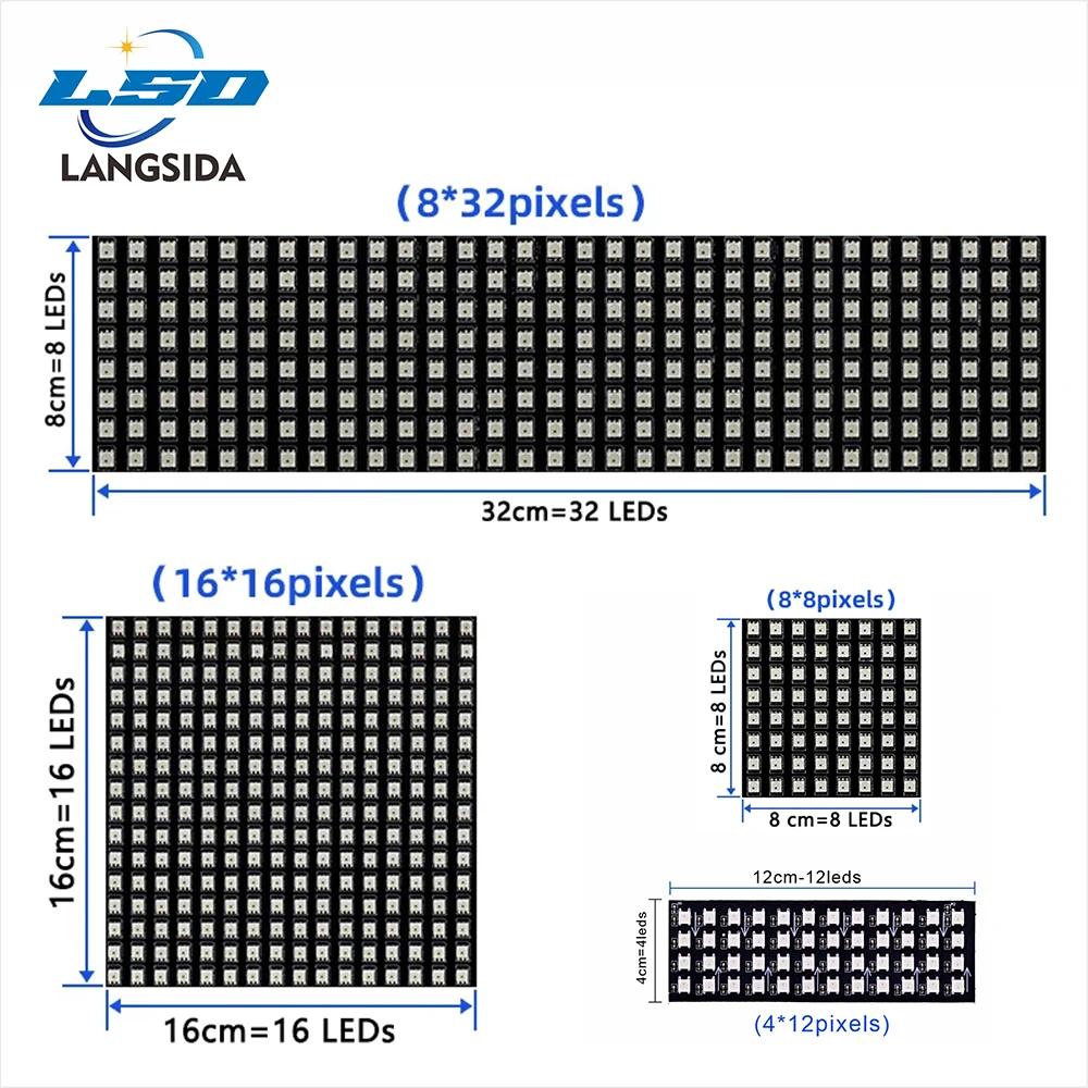 

5V 12V SMD5050 RGB Panel LED Direccionar Individualmente WS2812B Flexible Digital 4x12 8x8 16x16 8x32 Módulo de Píxeles Pantall