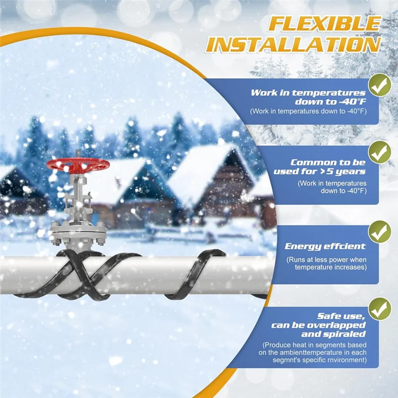 A25I-شريط حراري، مجموعة كابل تسخين إزالة الجليد، مجموعة كابل تسخين أنابيب المياه المحمية مع مشبك تثبيت، قابس أمريكي #3