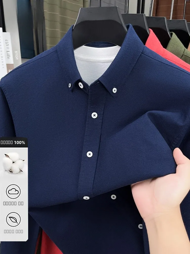 

00% Pure Cotton Men's Busin irt Rn Spring Autumn High Faion Mid-Youth Color Brued irt Casual Loose Fit