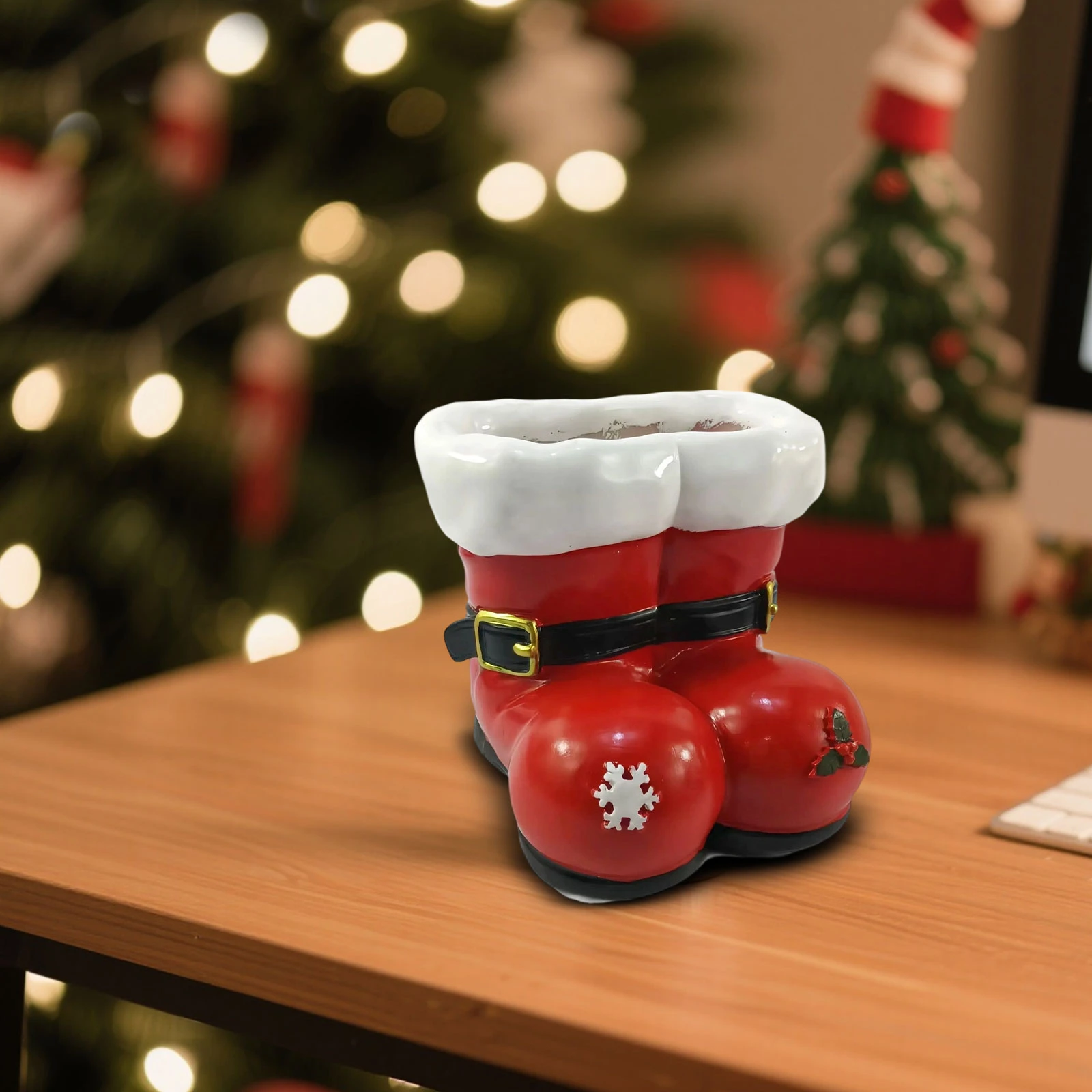 عيد الميلاد حذاء اناء للزهور الإبداعية الراتنج داخلي الزهرية جو احتفالي حذاء أحمر زهرية زينة تشكيلة زهور الدعائم #5