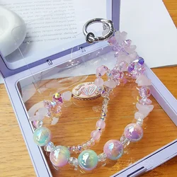 Irregular Colored Stone Flower Bead Bracelet Clip Type Mobile Phone Shell Universal Rope Mobile Phone Lanyard  Phone Keychain