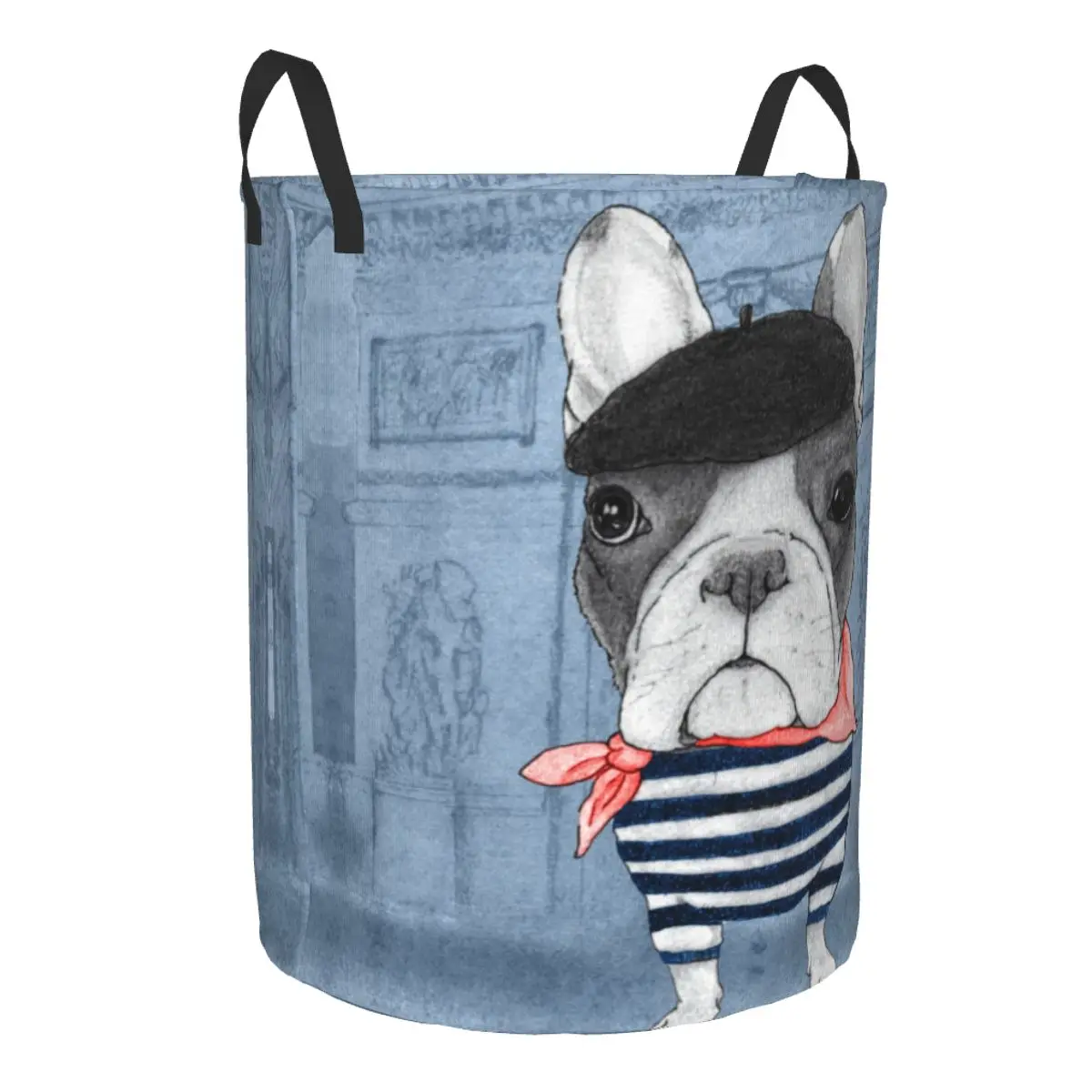 French Bulldog In Front Of Arc De Triomphe Laundry Basket Collapsible Frenchie Dog Lover Hamper for Nursery Toys Storage Bins