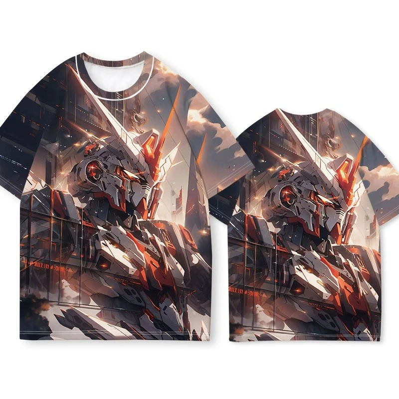 ガンダムアニメ Tシャツ メカ戦士 ダイナミックバトルプリント ユニークなバンダイ風両面デザイン アニメファンの必需品