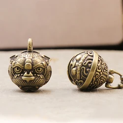 Good Luck Brass Bell Pendant Keychain Chinese Style Animal Bell Necklace Pendant Jewelry Handmade Vintage Keychain DIY Hanging