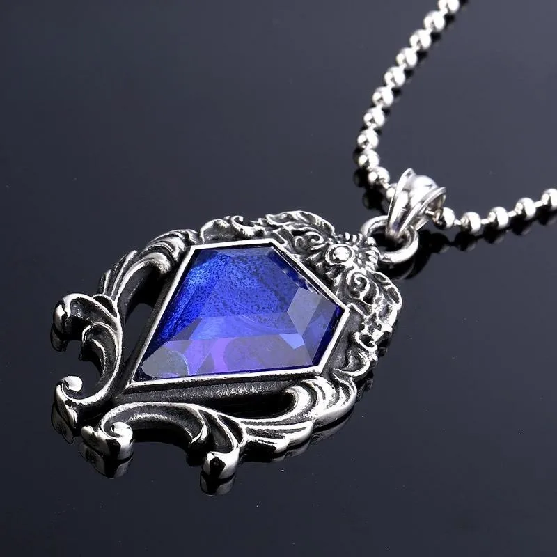 Sapphire Necklace Cosplay Princess Obsidian Simulation Pendant Women Fashion Popular Accessory Retro Gothic Jewelry Prop Gift