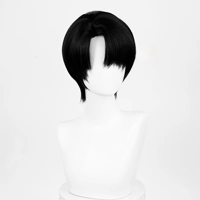 Peluca de cosplay del capitán Levi de Attack On Titan - Estilo superior calvo negro
