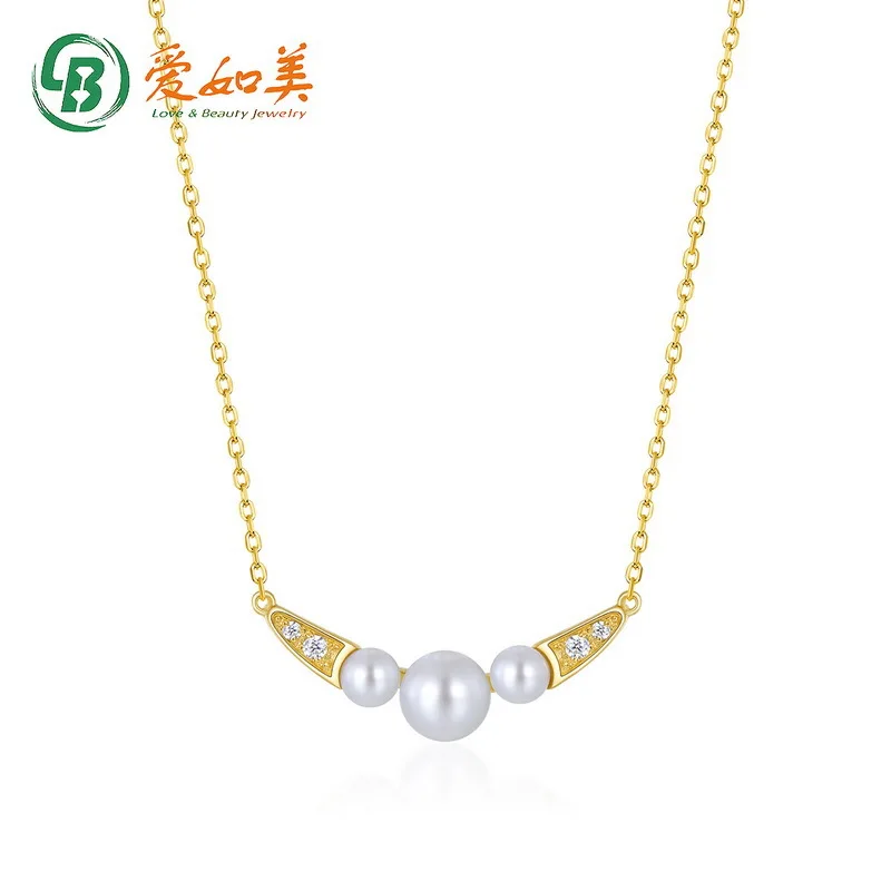 

New Japanese Light Luxury Angel Wings 14K Gold Necklace Simple Fashion Freshwater Pearl Necklace Gold Neck
