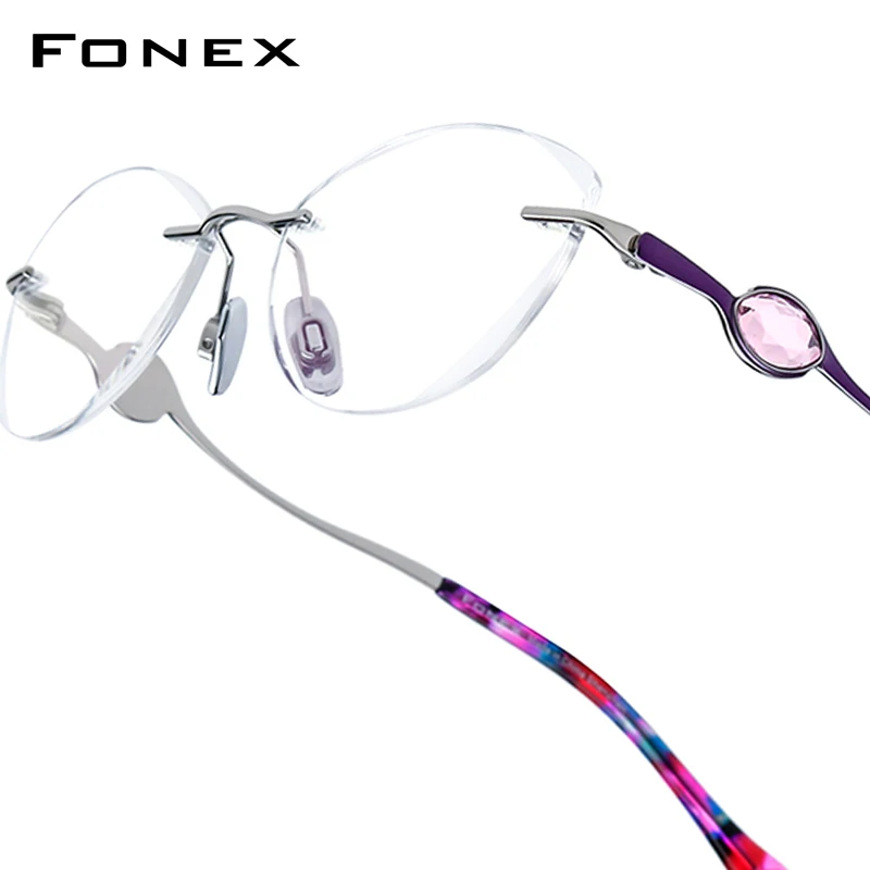 FONEX Titanium Glasses Frame Women Rimless Luxury Brand Designer Diamond Frameless Eyeglasses High Quality Japanese Eyewear 6122