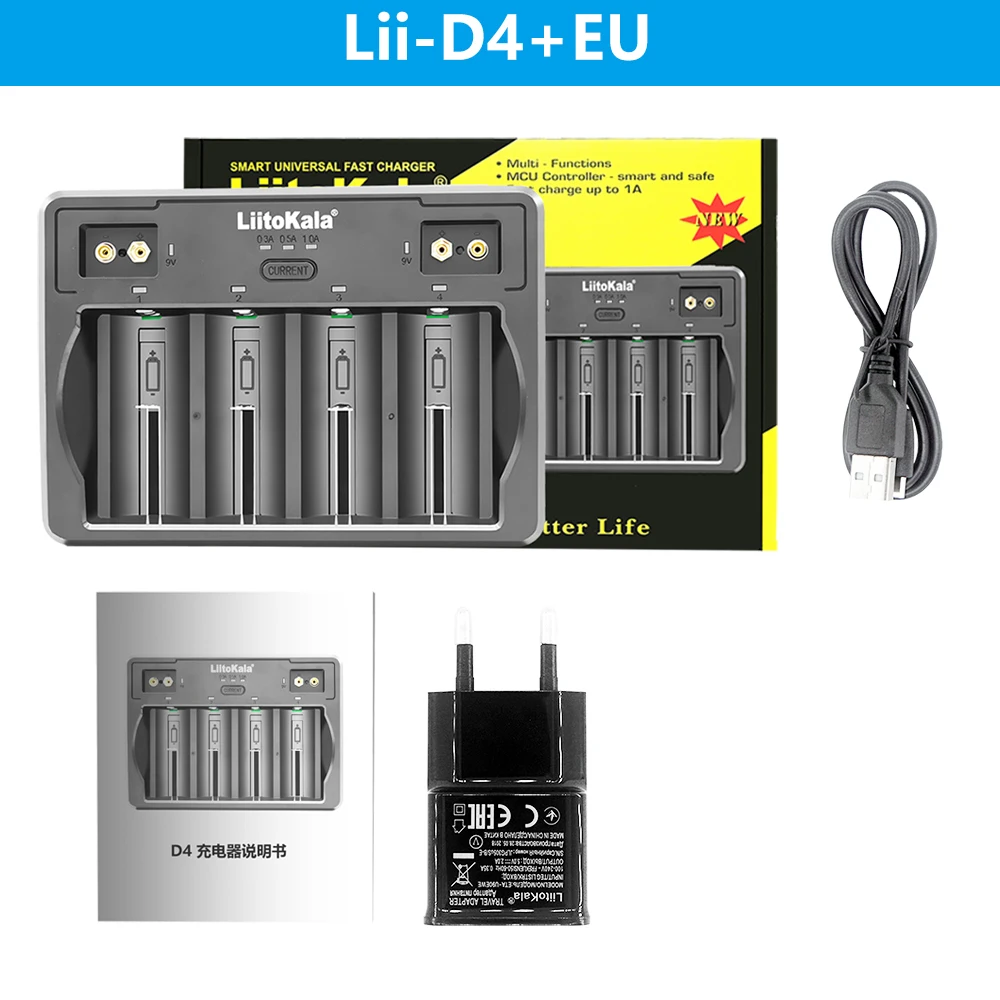 LiitoKala Lii-D4 21700 Battery Charger For 18650 18350 26650 16340 RCR123 14500 3.7v 1.2V Ni-MH/Cd,AA AAA SC D C battery charger