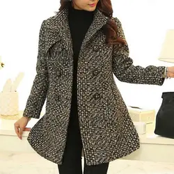 2024 Chic Female Tweed Woolen Jacket Women Winter Overcoat Thick Plaid Print Double-breasted Elegant Tweed Cardigan Short Coat