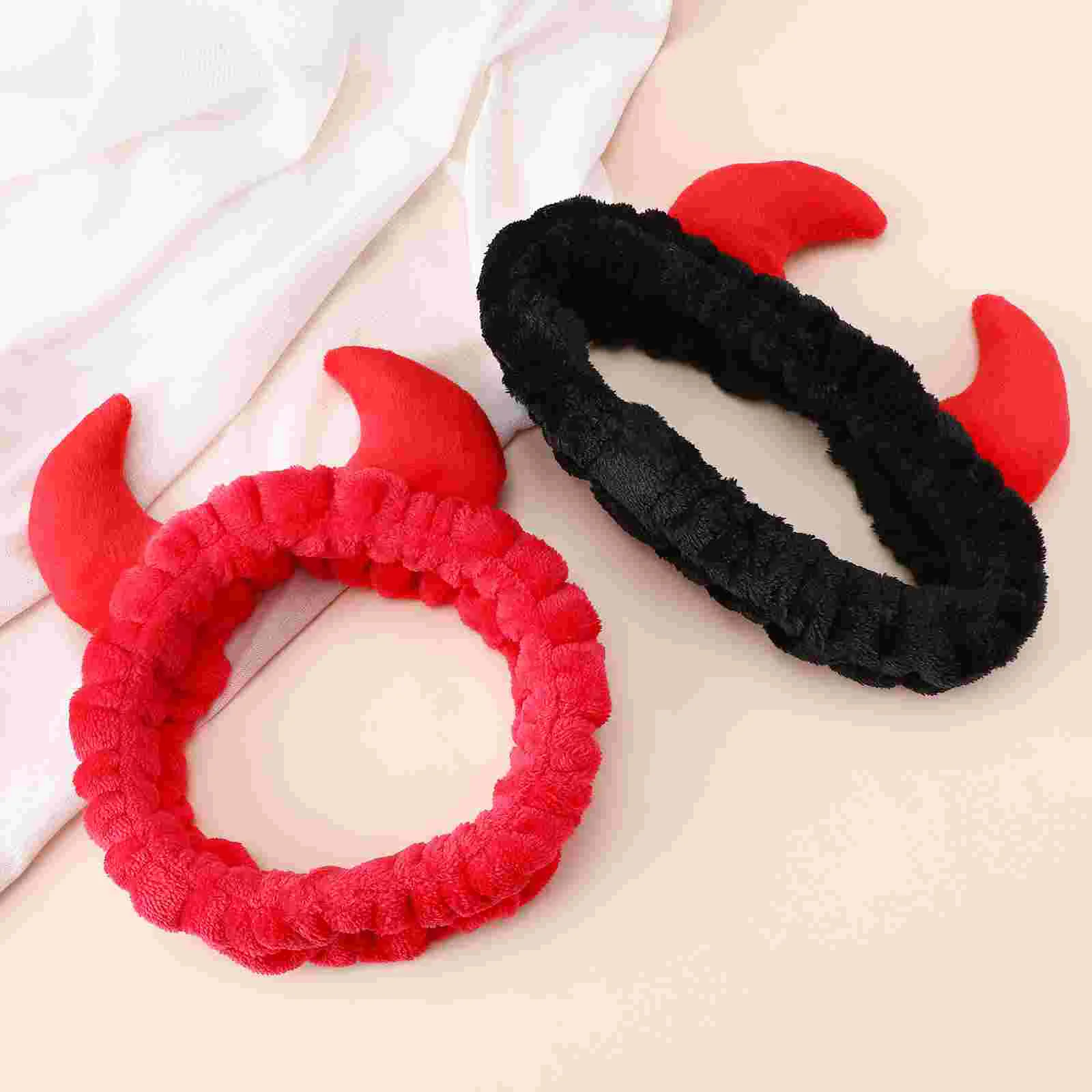 2 Pcs Face Wash Hair Tie Headband for Women Plush Bands Skincare Headbands Horns