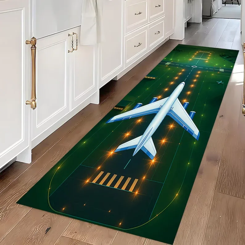 Aviation Airplane Runway bedroom Rug Non-Slip Long runner rug Mat Floor Carpet Entrance Doormat Washable Hallway Runner Rugs
