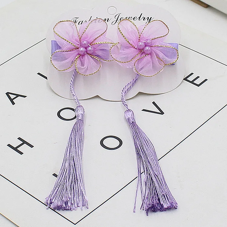 2 قطعة الأميرة زهرة الصينية لطيف شرابة دبابيس الشعر الأطفال الحلو أغطية الرأس الفتيات مقاطع الشعر المشابك hairgrip إكسسوارات الشعر