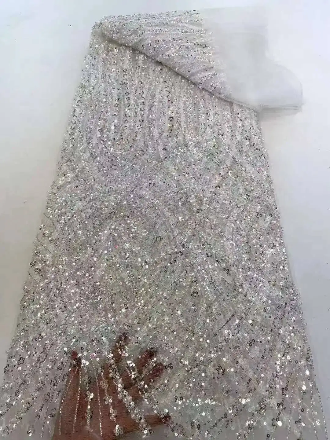 

African Lace Fabric Purple Sequins Beaded Embroidery Groom Nigerian Bridal High Quality French Tulle Lace Fabric For Wedding