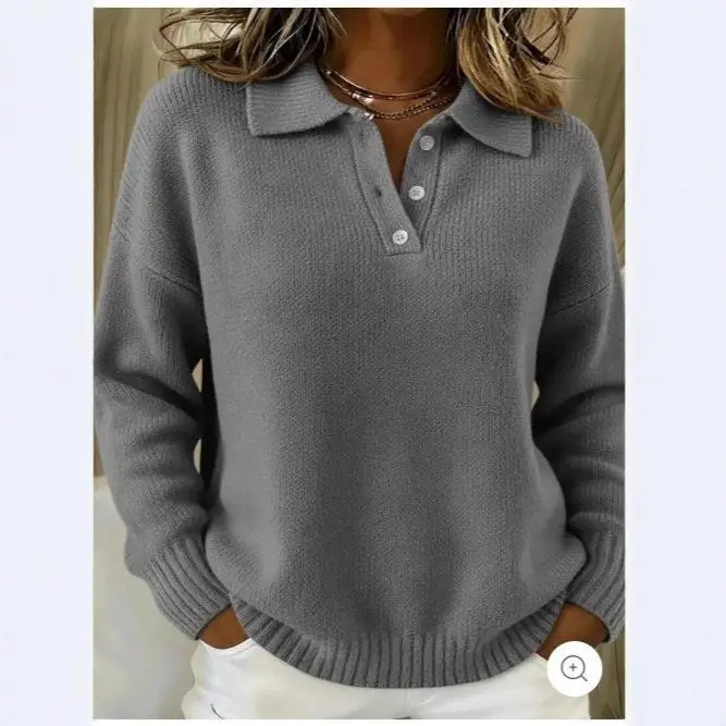 

Women's Loose Long Sleeve Sweatshirt Knitwear Button Collar Soft Comfortable Autumn Winter Fashion Casual Sportswear