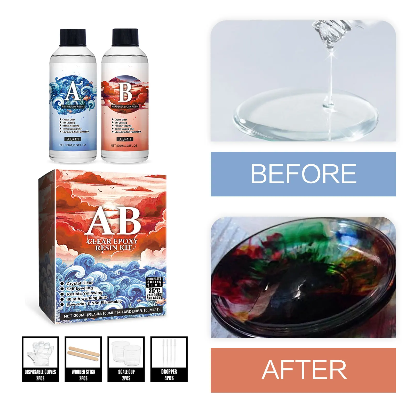 

Clear Epoxy Resin Kit Bubble Free Crystal Clear AB High Adhesive Transparent Hardener Casting Jewelry Making Art Resin Supplies