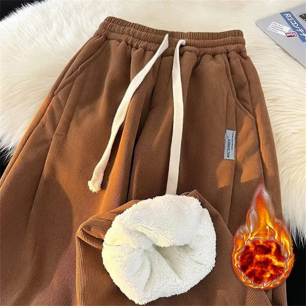Winter Fleece-lined Harem Pants Elasic High Waist Women Leggings Thicken Soft Straight Striped Casual Pants Warm Comefortable