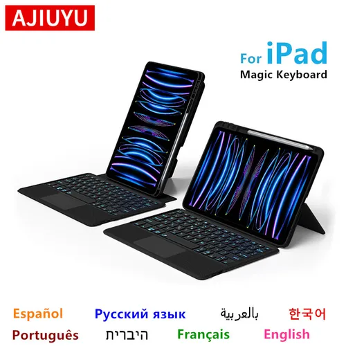 Teclado AJIUYU para iPad Pro 11 12,9 2018-2022 10,2 10,5 Air 5 4 10th 10,9 ""funda mágica para teclado inteligente retroiluminación táctil