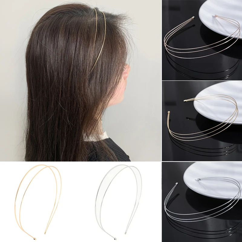 Fashion Double Root Metal Headbands Wommen Hairbands Broken Hair Accessories Alloy Hair Hoop Thin Strip Head Hoop Summer DIY