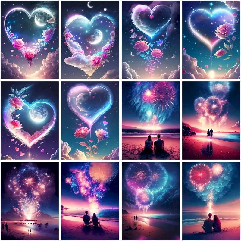 

CHENISTORY 5D Diamond Painting Fireworks Couple Kits Diy Diamond Embroidery Cross Stitch Mosaic Decor For Home