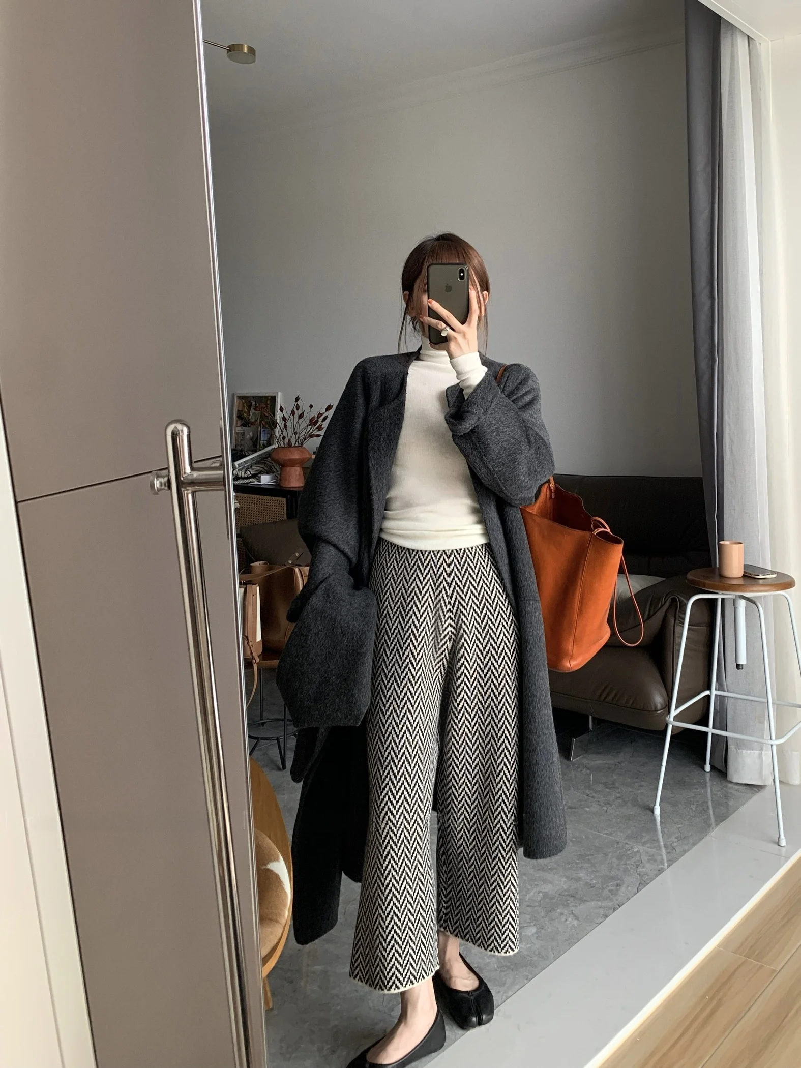 

Miss White Bellflower Autumn Winter Vintage Camere Draped Straight Leg Wide Leg Pants Women's 8-Point Knitted Trousers