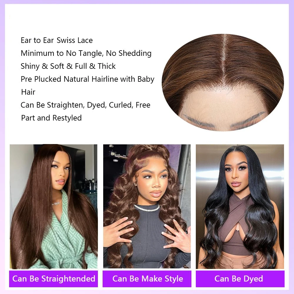 Chocolate Brown Body Wave 13x4 Transparent Lace Front Human Hair Wigs 200 Density 4 Colored Brown Body Wave Wigs Human Hair